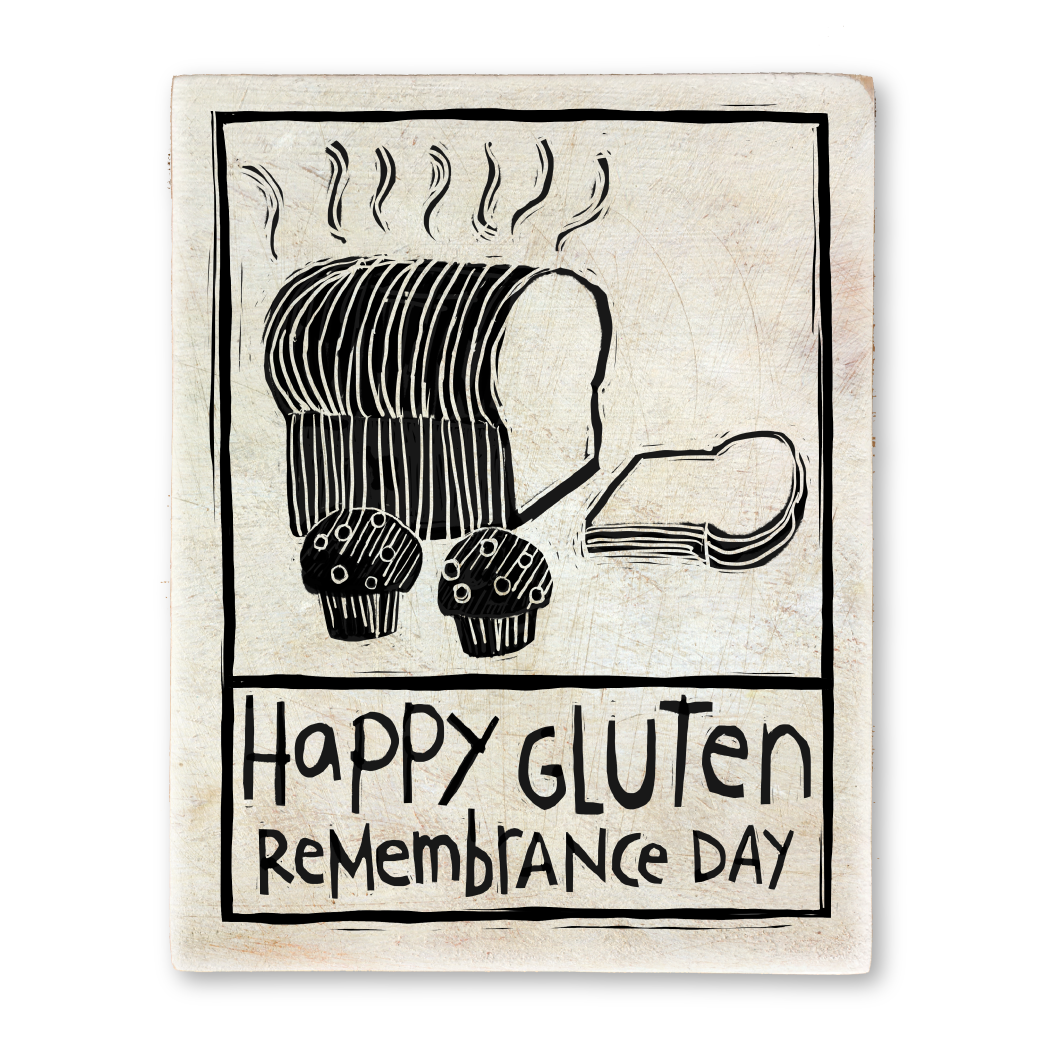 made up holiday: gluten remembrance day linocut storyblock