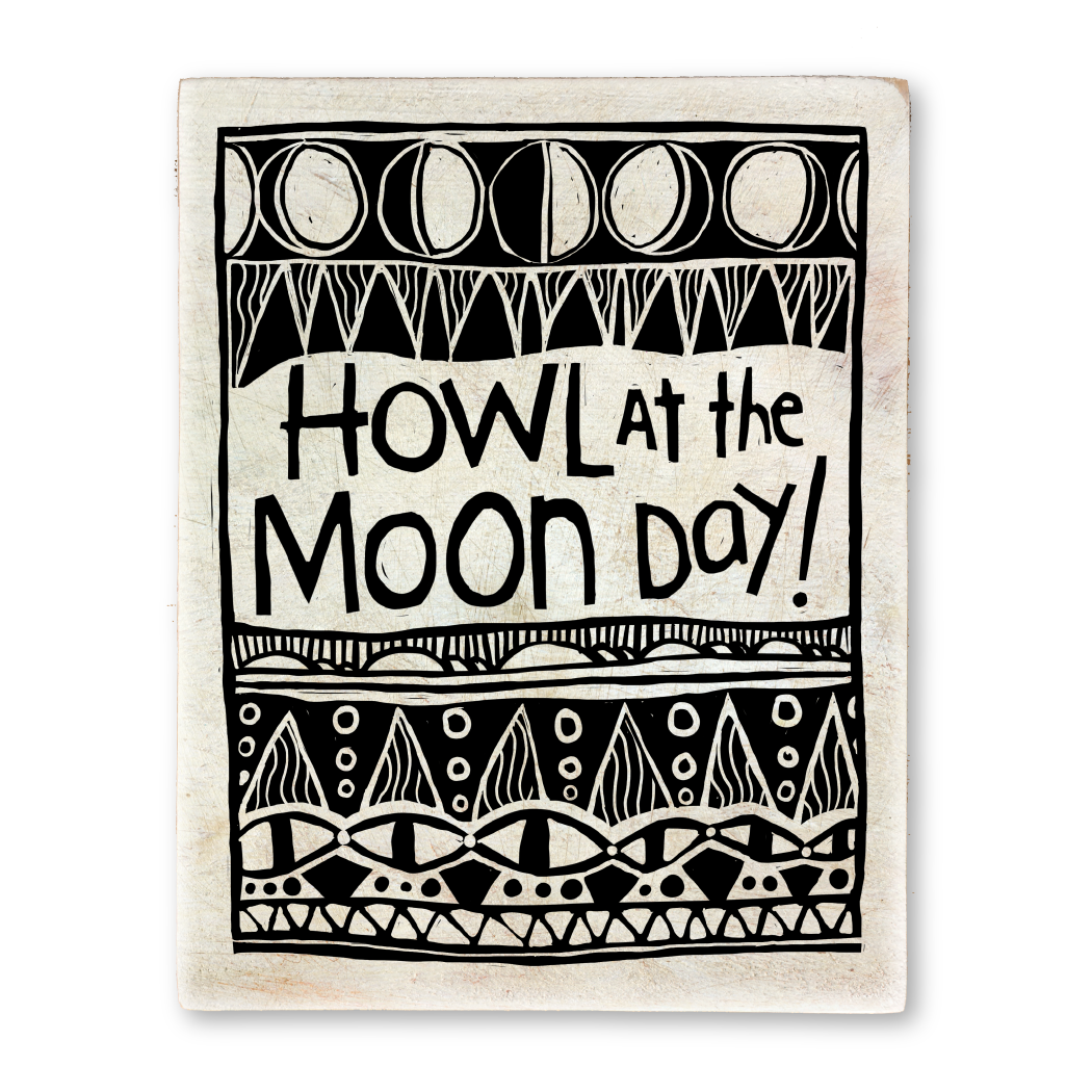 made up holiday: howl at the moon linocut storyblock