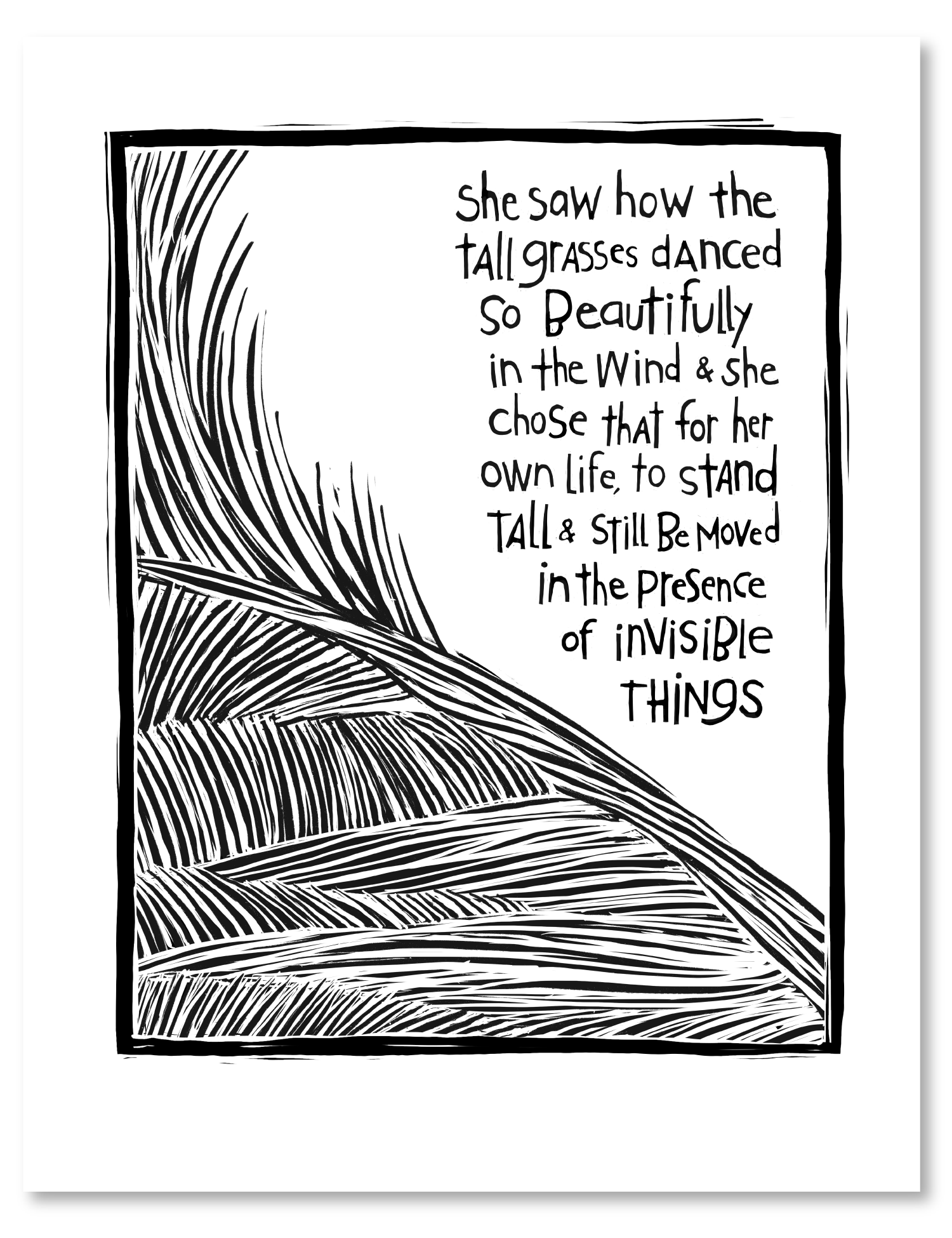 linocut: daughter of tall grasses art print