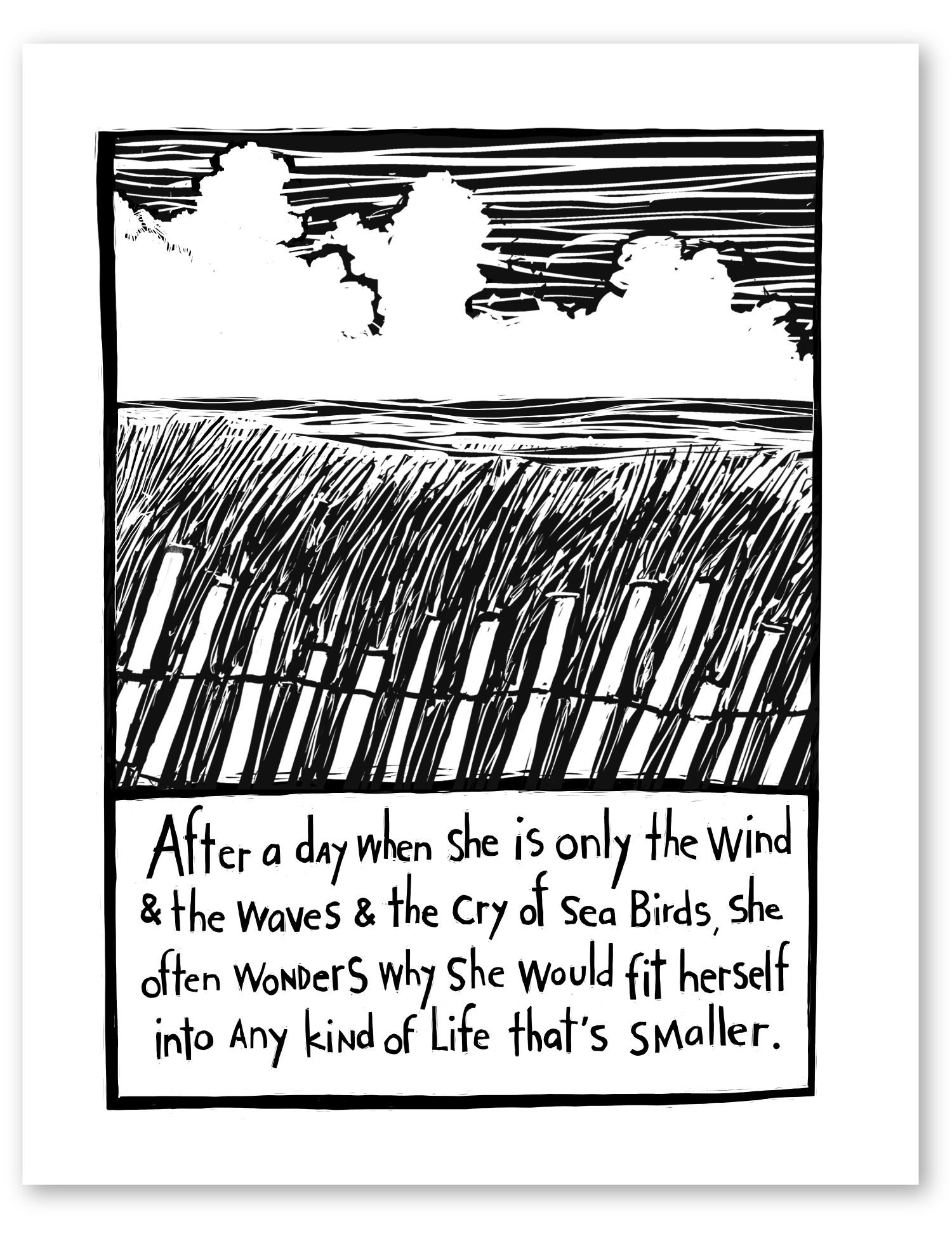 linocut: daughter of the sea art print