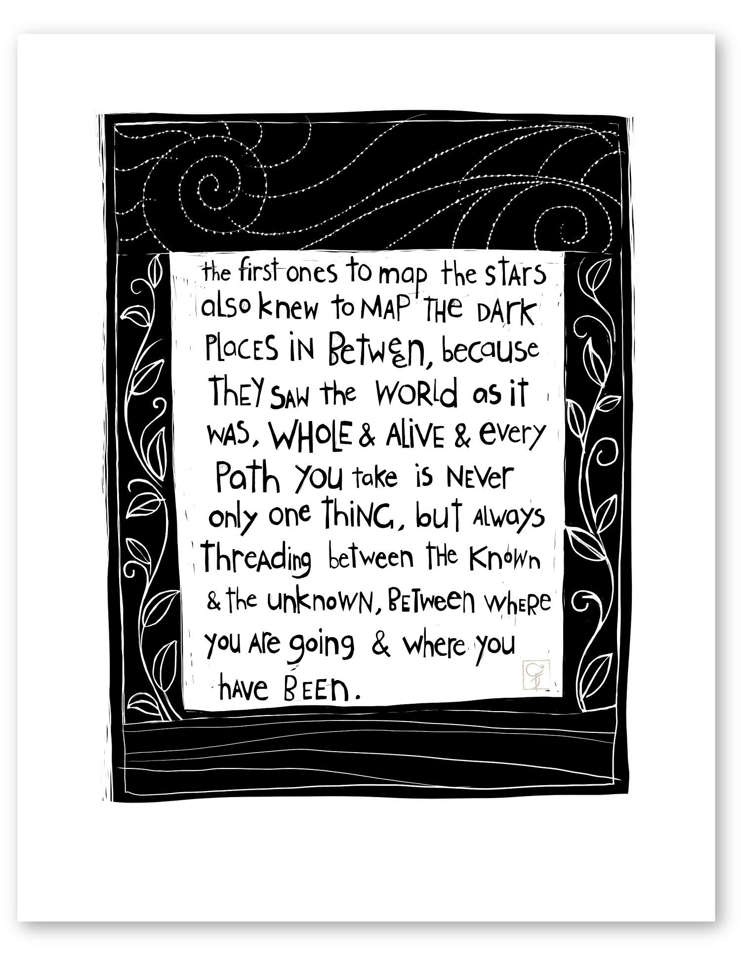 linocut: in between art print