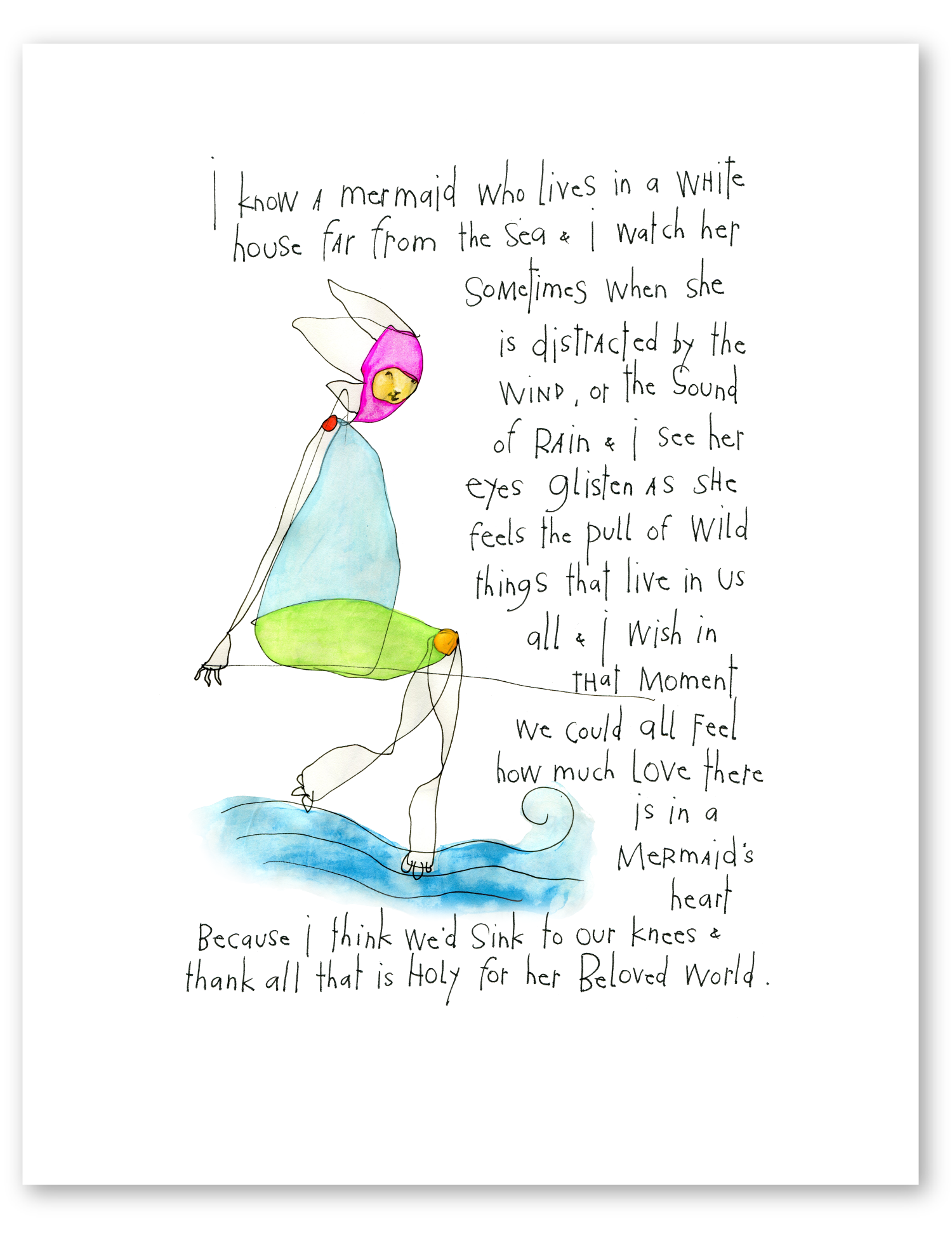 mermaid heart art print