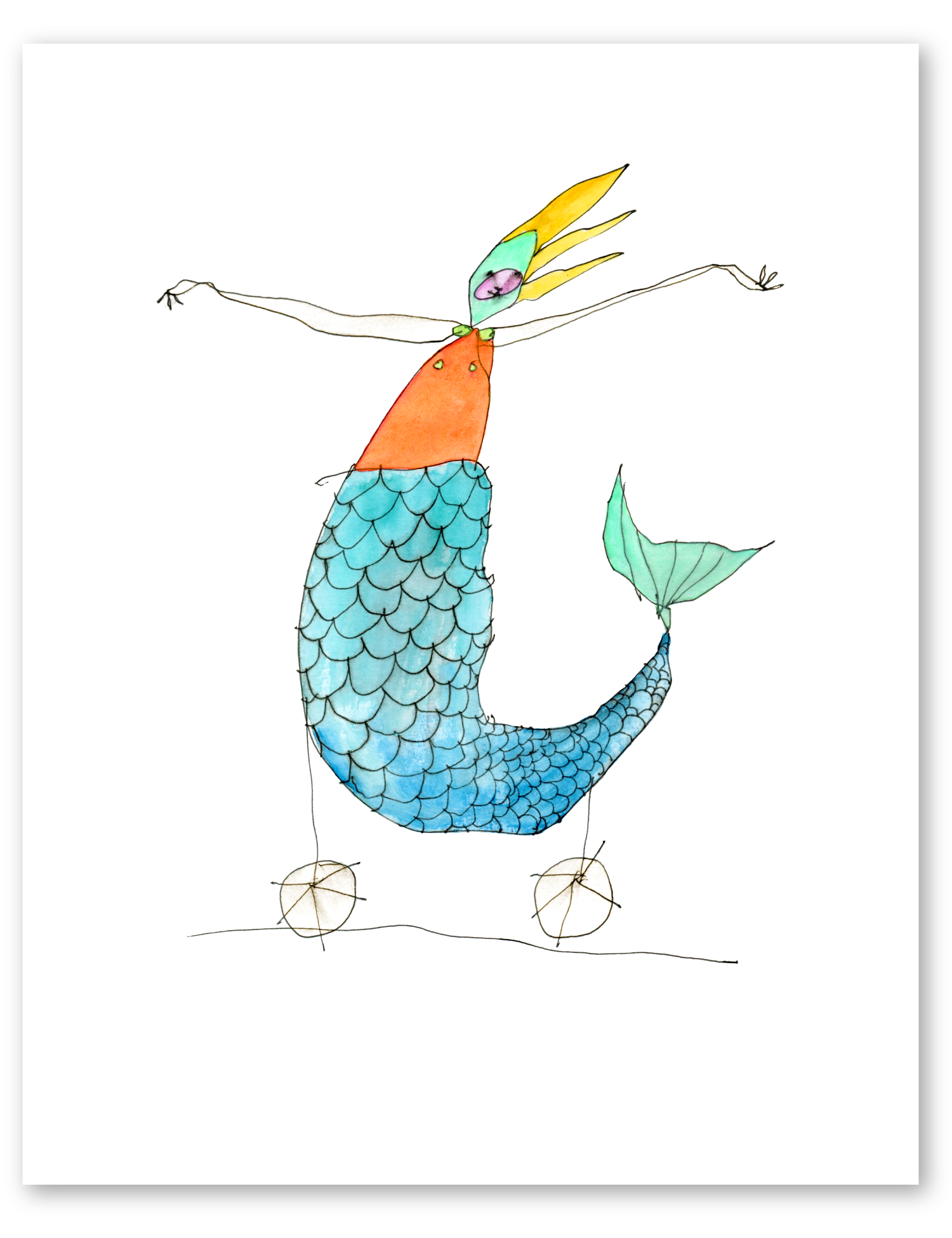 mermaid with wheels art print