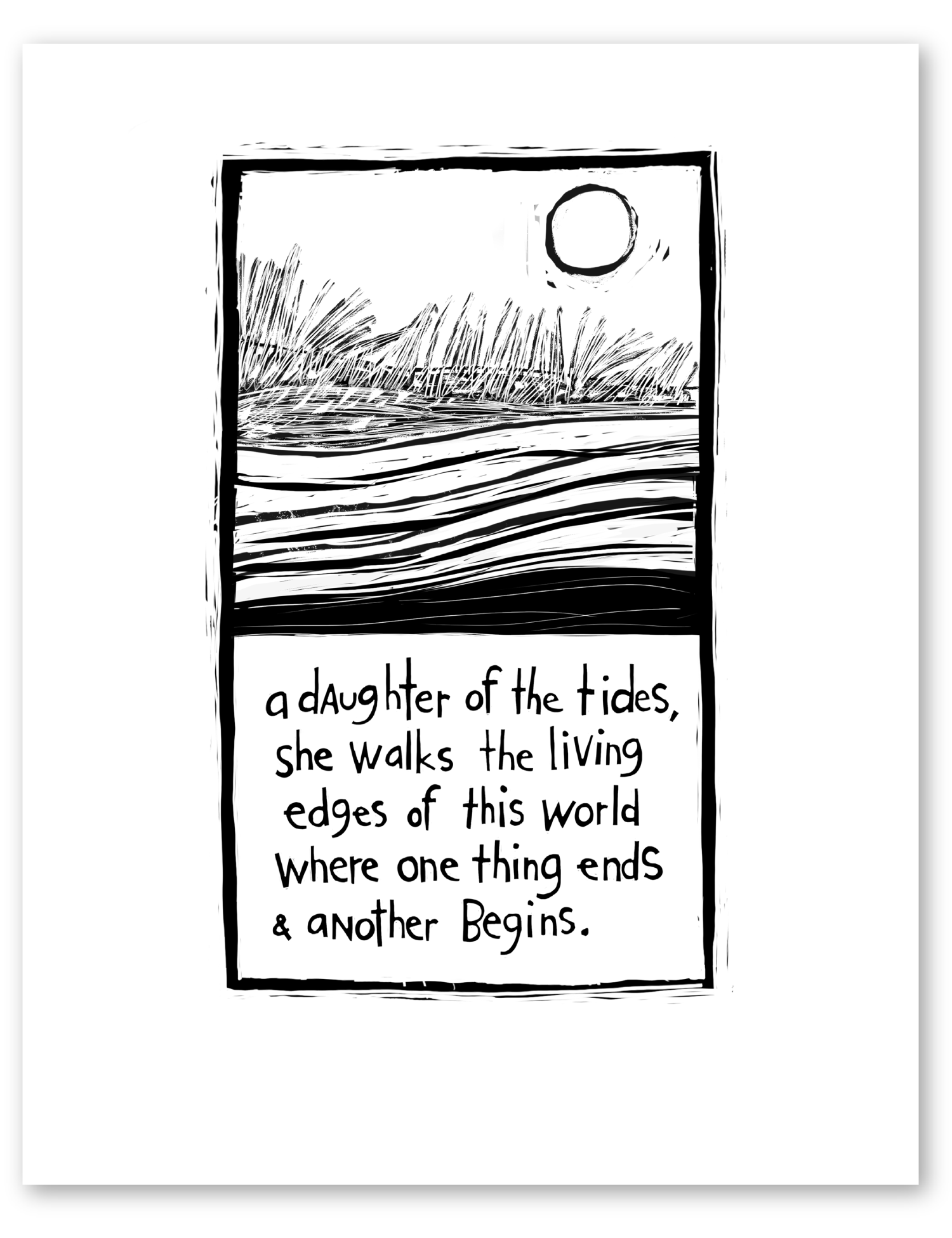 linocut: daughter of tides art print