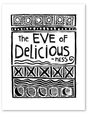 linocut: eve of delicousness art print