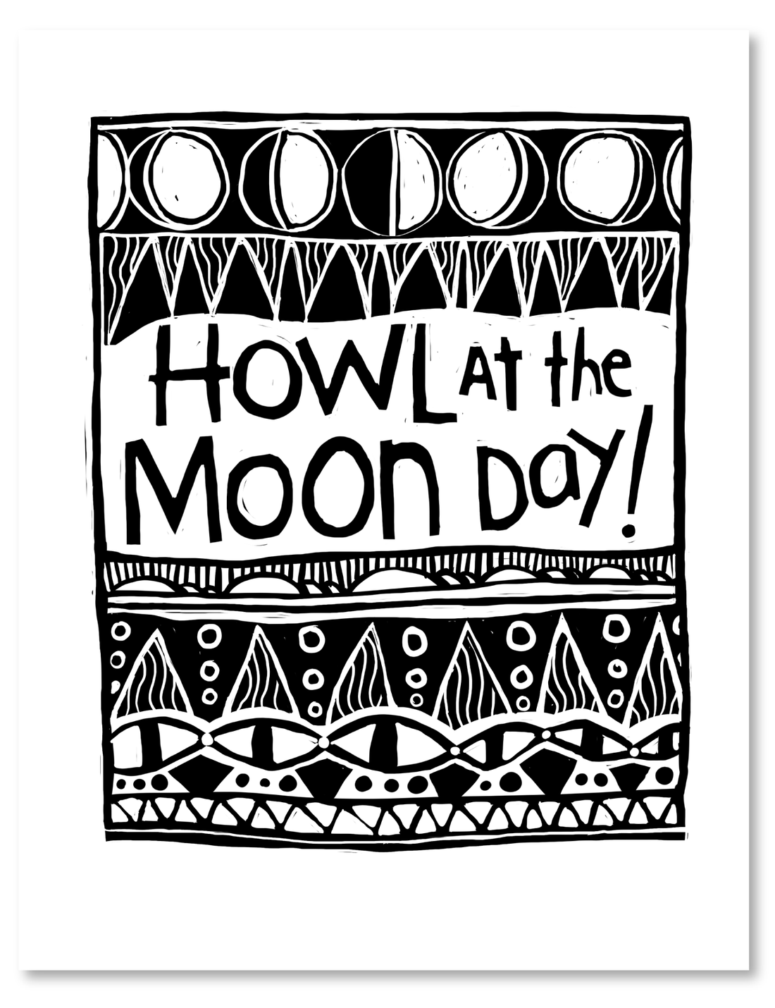 linocut: howl at the moon art print