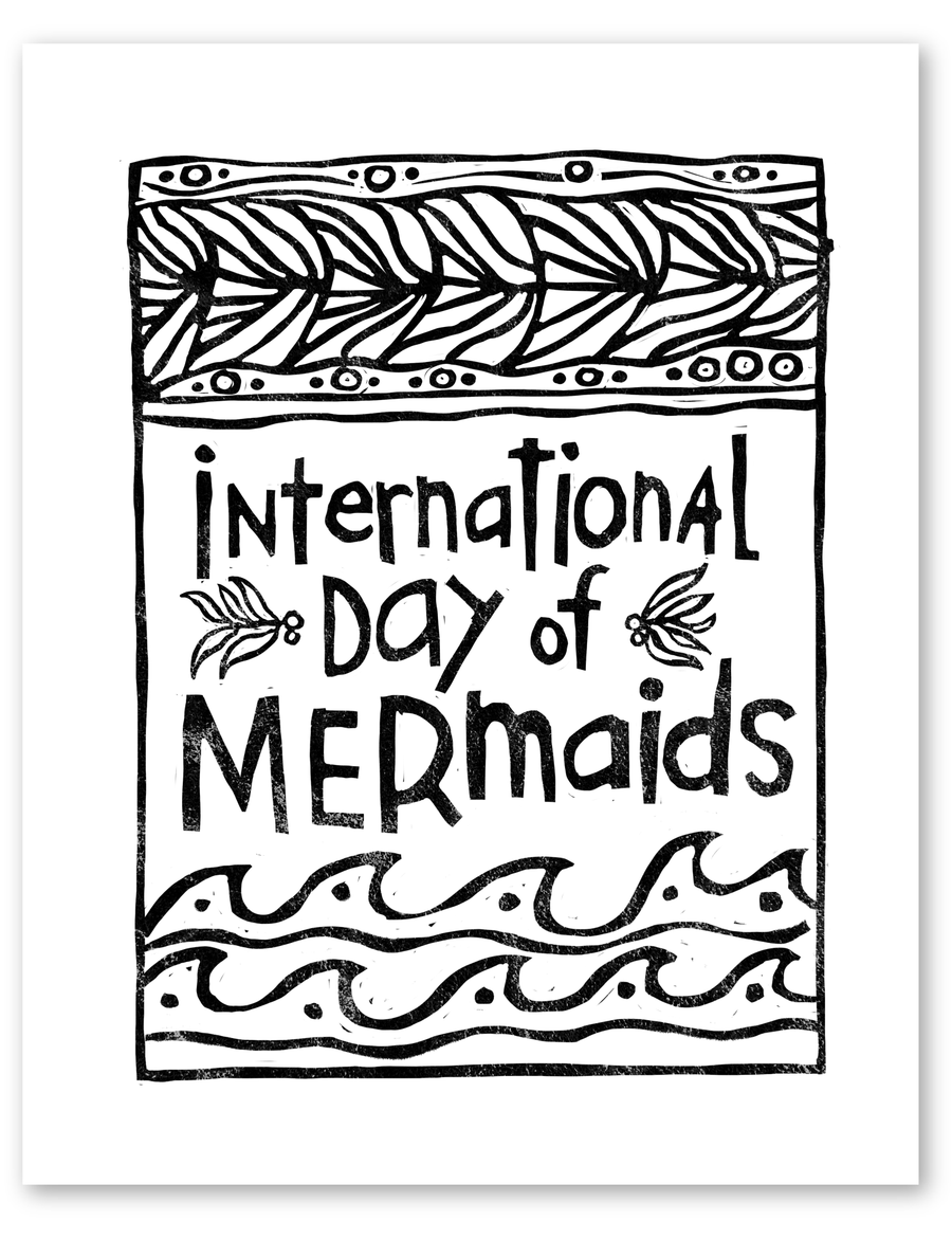 linocut: international day of mermaids art print