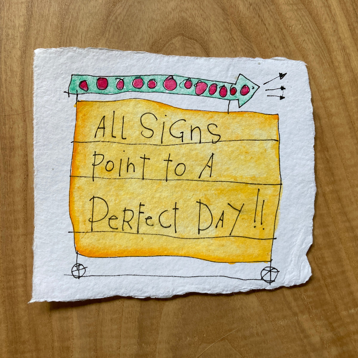 original ink + watercolor on handmade paper: a perfect day