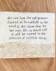 woodcut storyblock: daughter of tall grasses