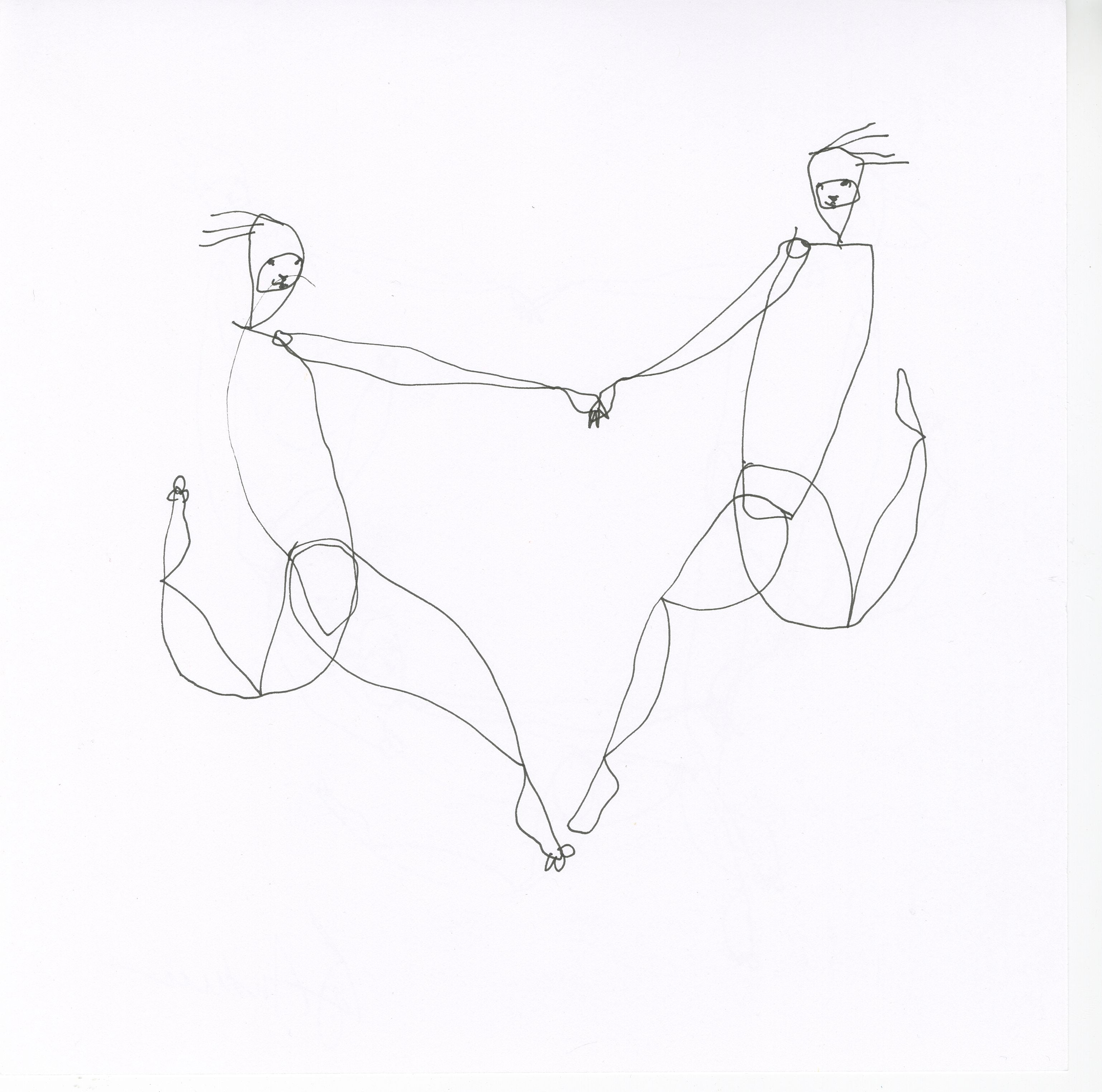 original pen + ink: dancing figures, double sided