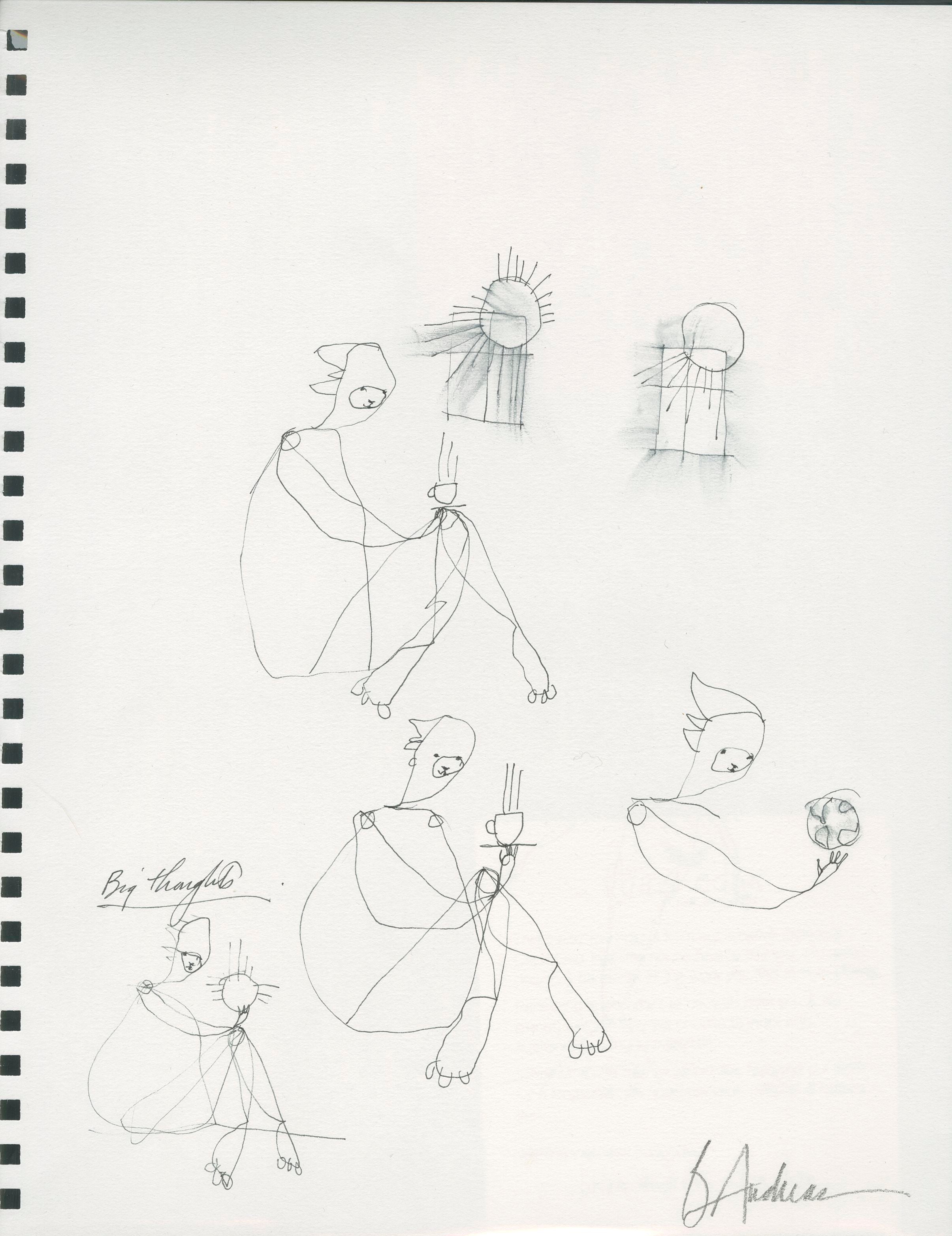original pen &amp; ink: miscellaneous figures - big thoughts / go together