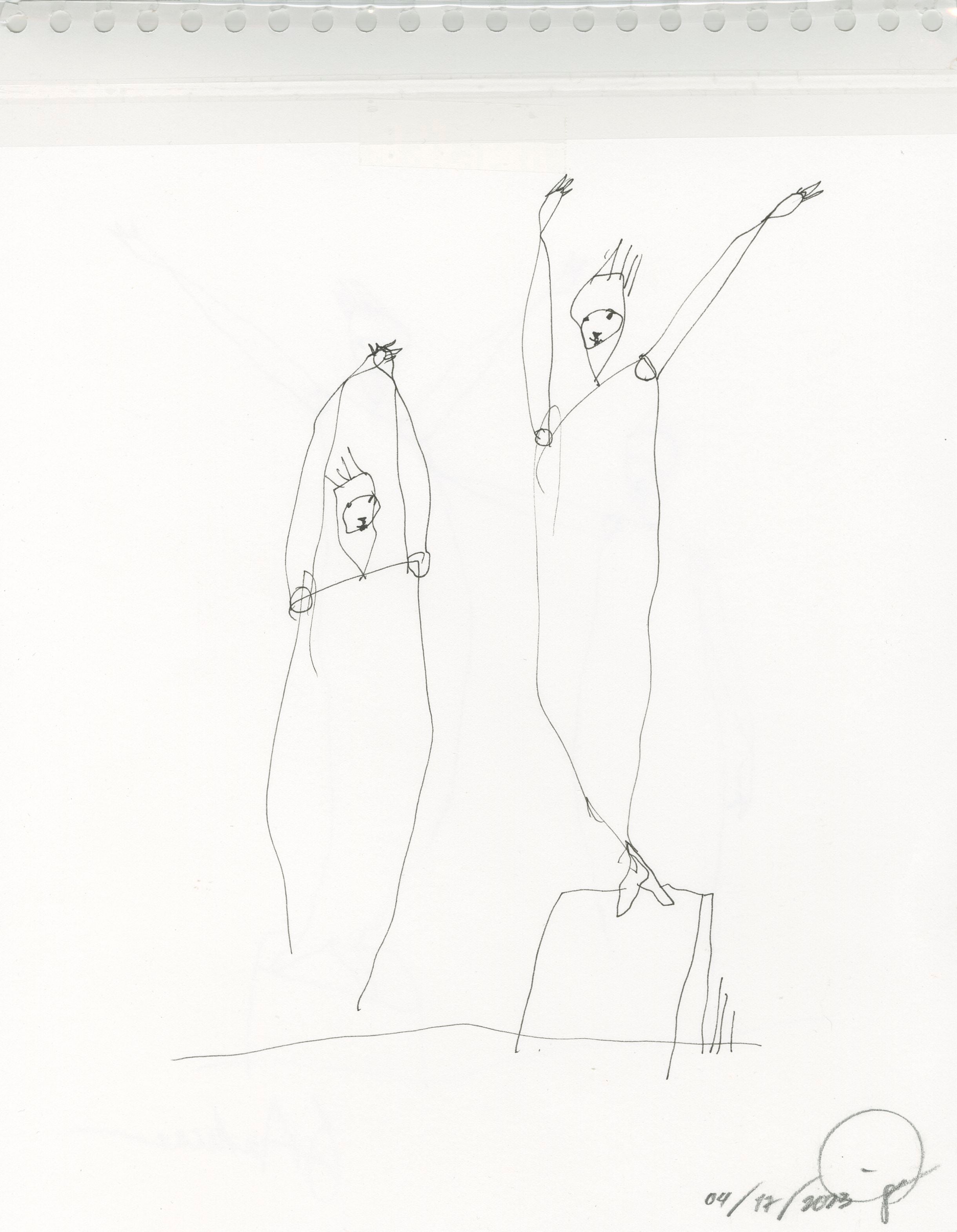 original pen &amp; ink: two figures, double sided