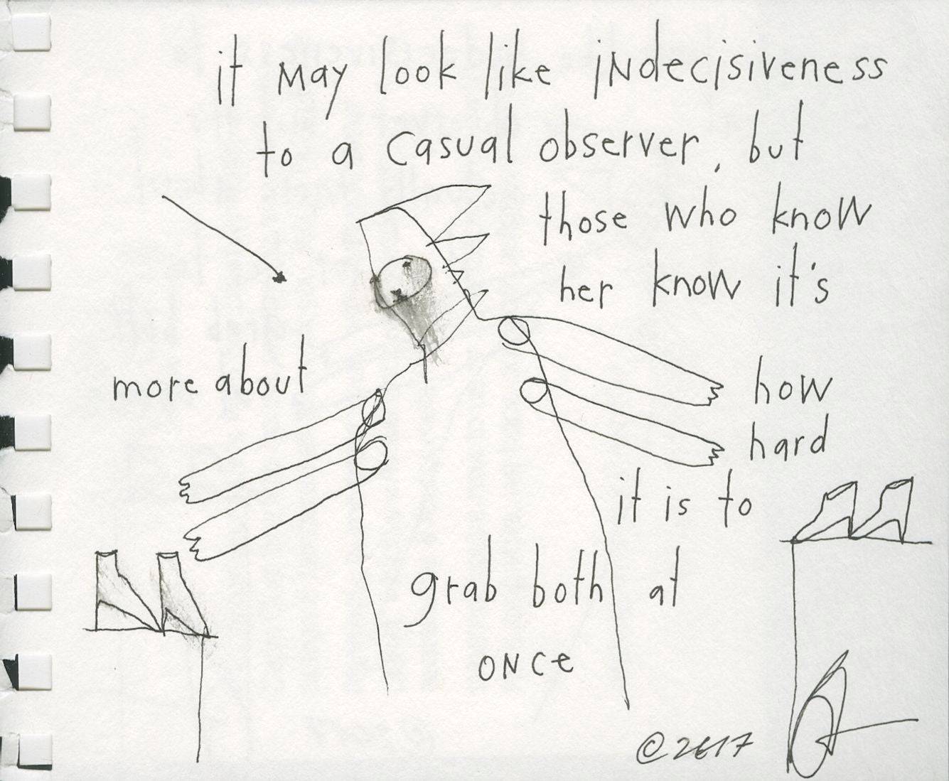 original pen &amp; ink: decisive shopper - double sided