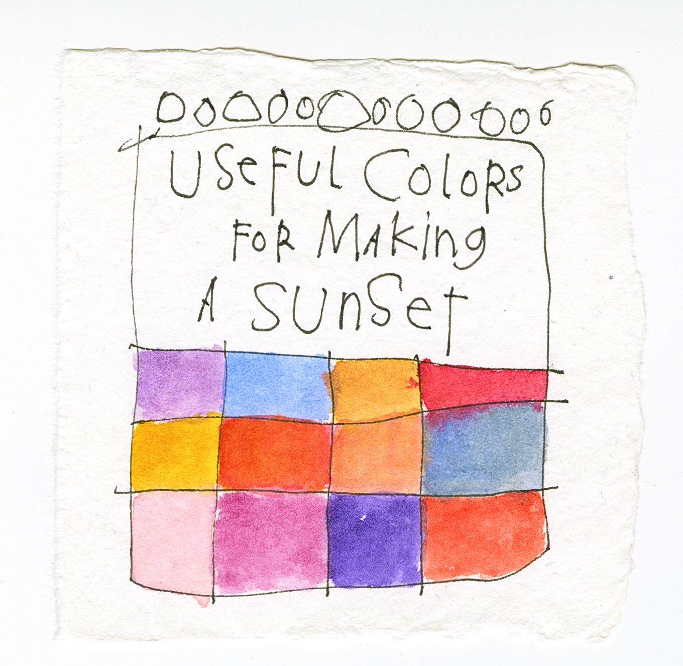 original ink + watercolor on handmade paper: sunset colors