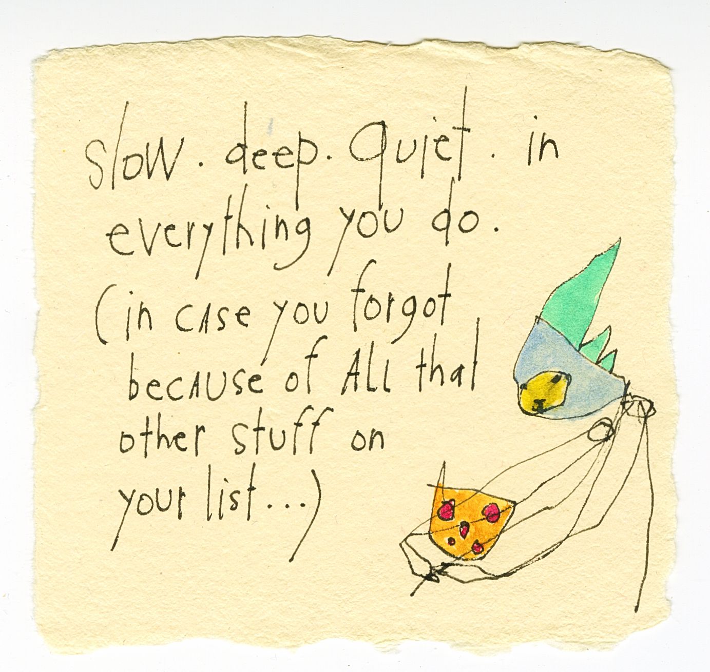original ink + watercolor on handmade paper: daily list