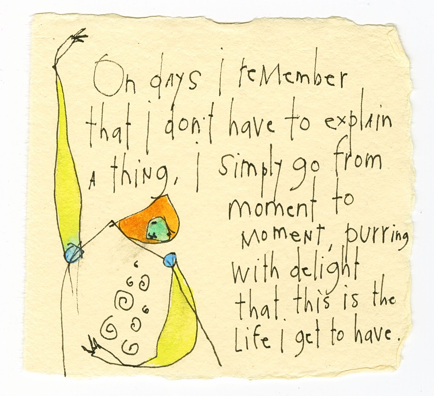 original ink + watercolor on handmade paper: moment to moment v4