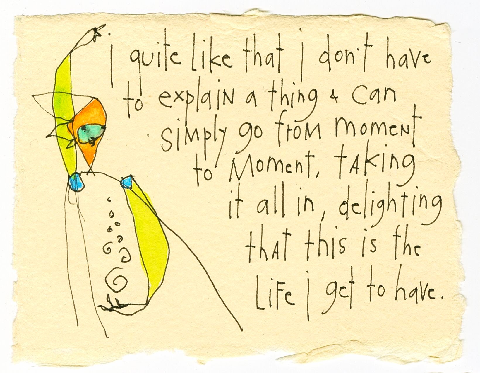 original ink + watercolor on handmade paper: moment to moment v2