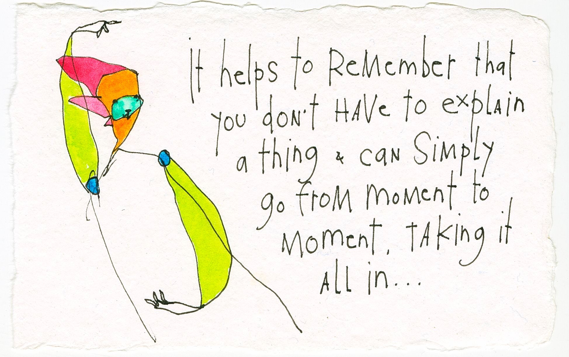 original ink + watercolor on handmade paper: moment to moment