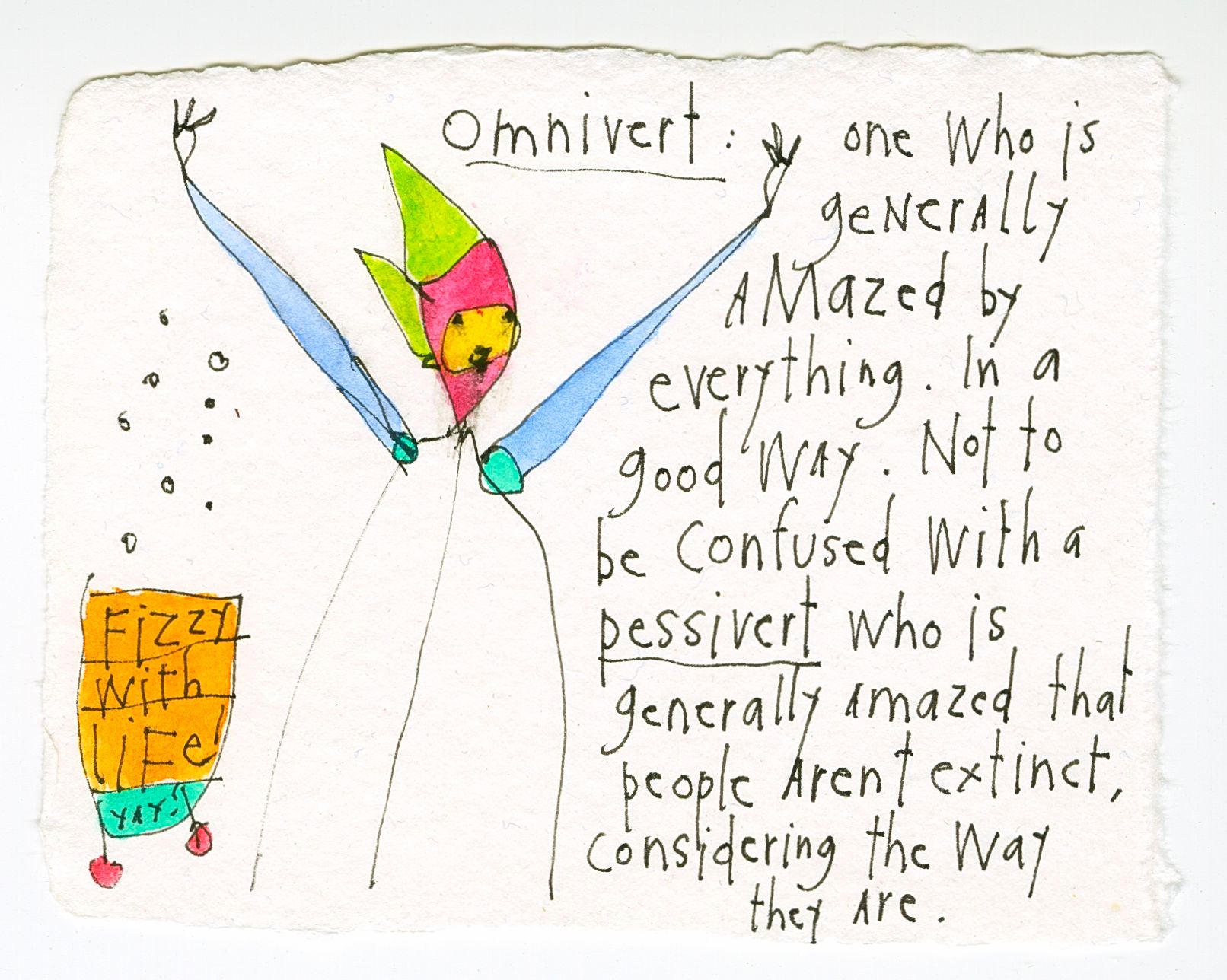 original ink + watercolor on handmade paper: omnivert
