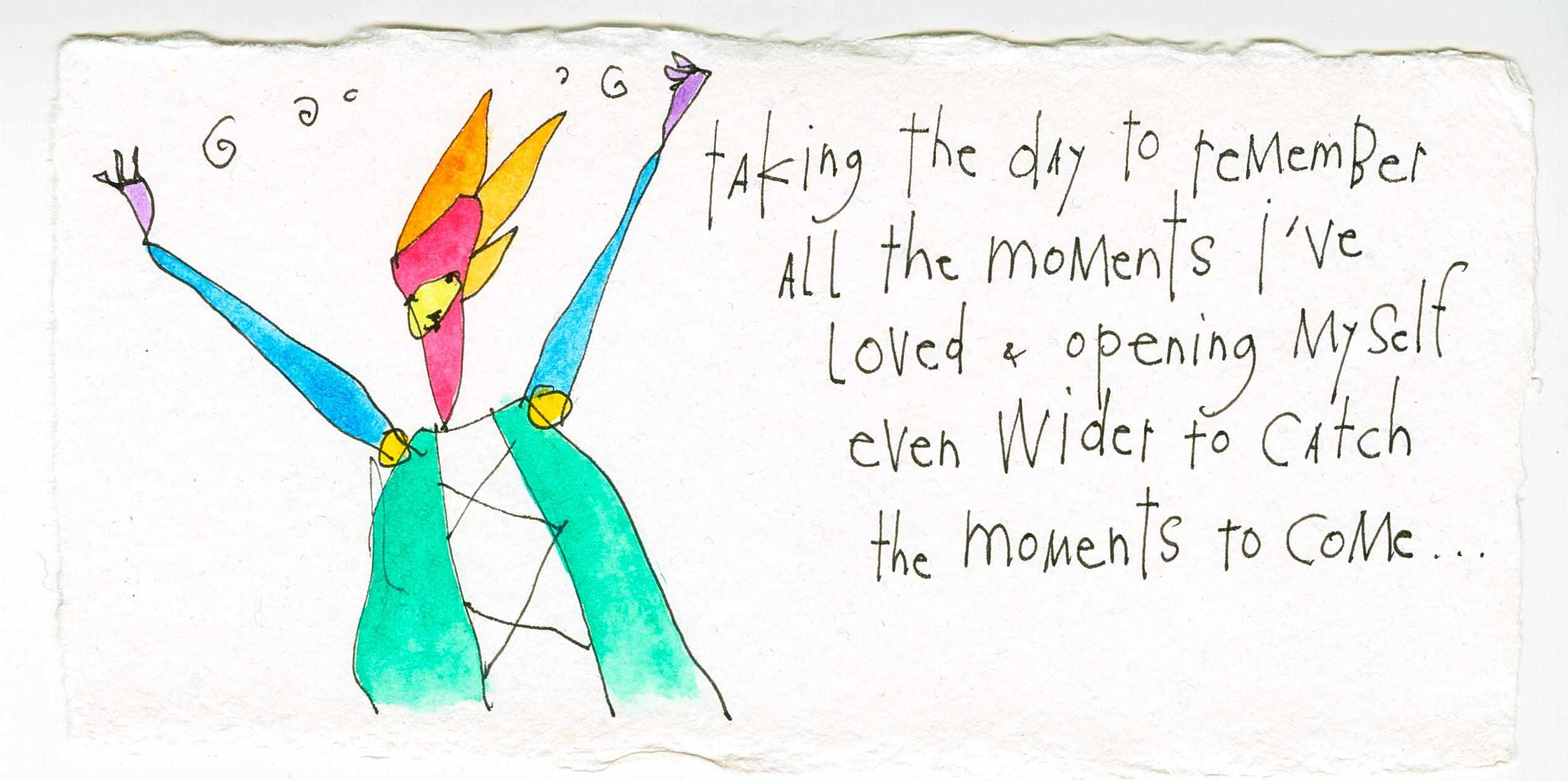original ink + watercolor on handmade paper: catching the moments