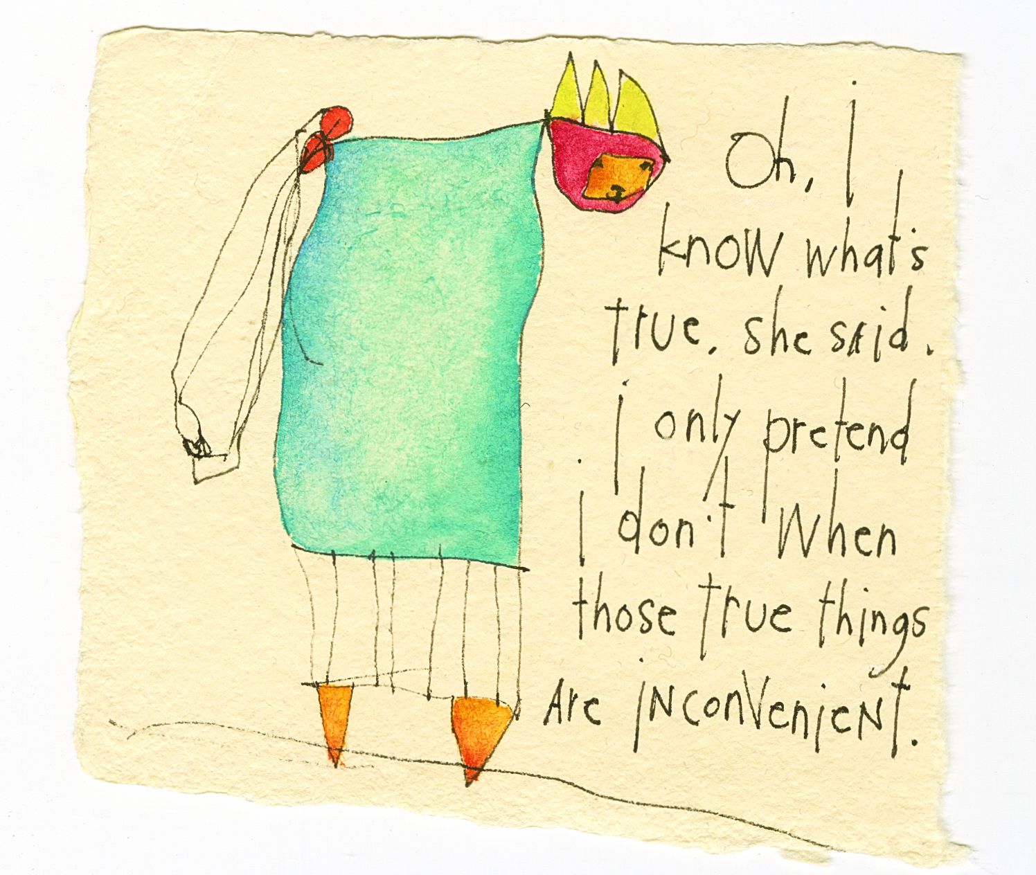 original ink + watercolor on handmade paper: inconvenient true things