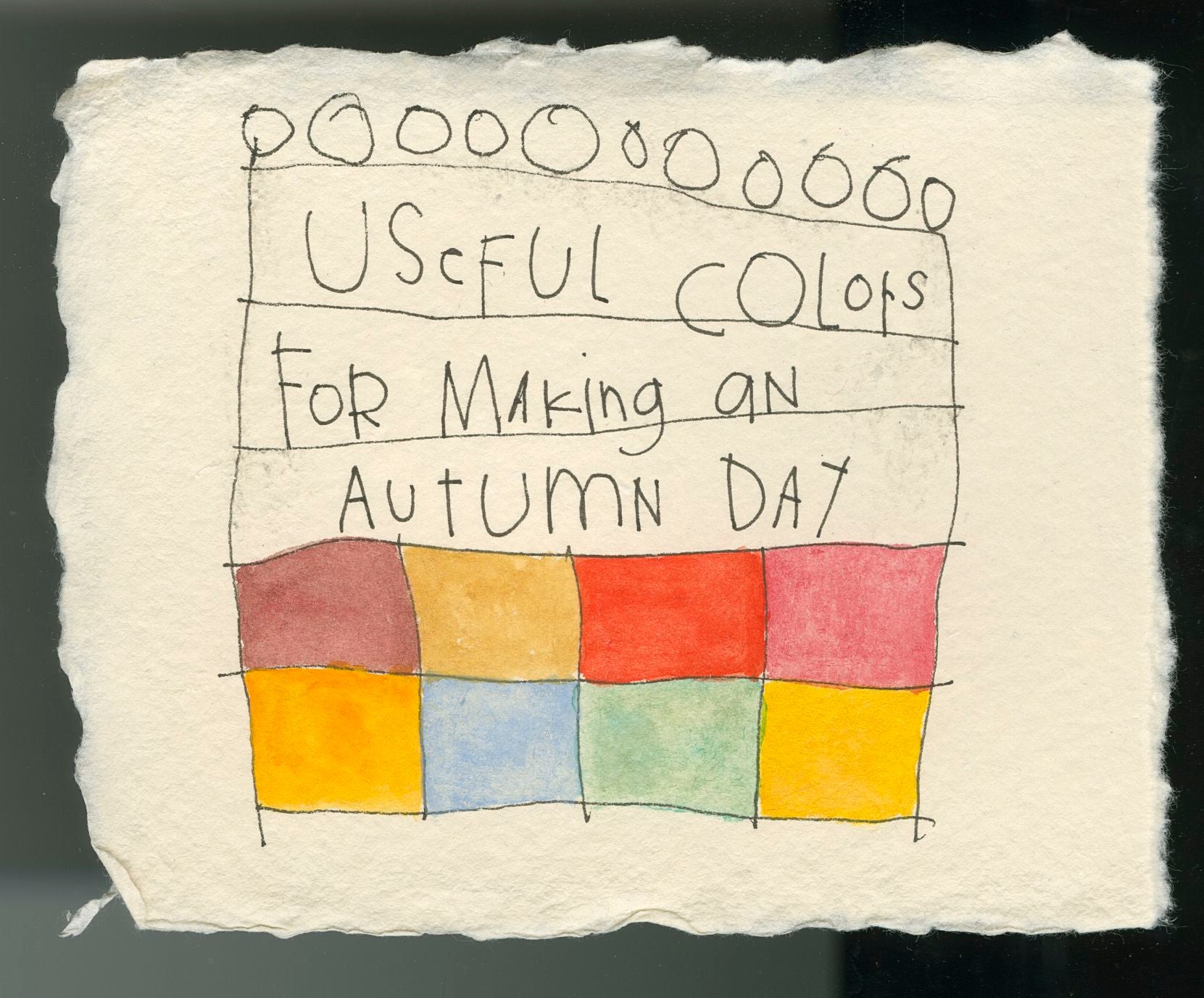 original ink + watercolor on handmade paper: autumn day