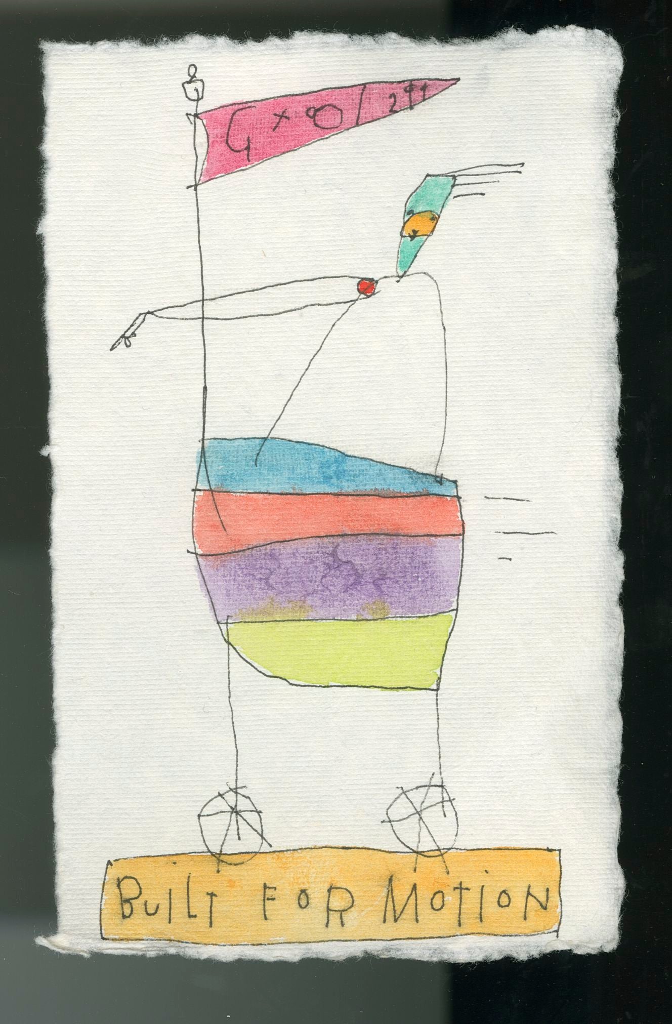 original ink + watercolor on handmade paper: built for motion