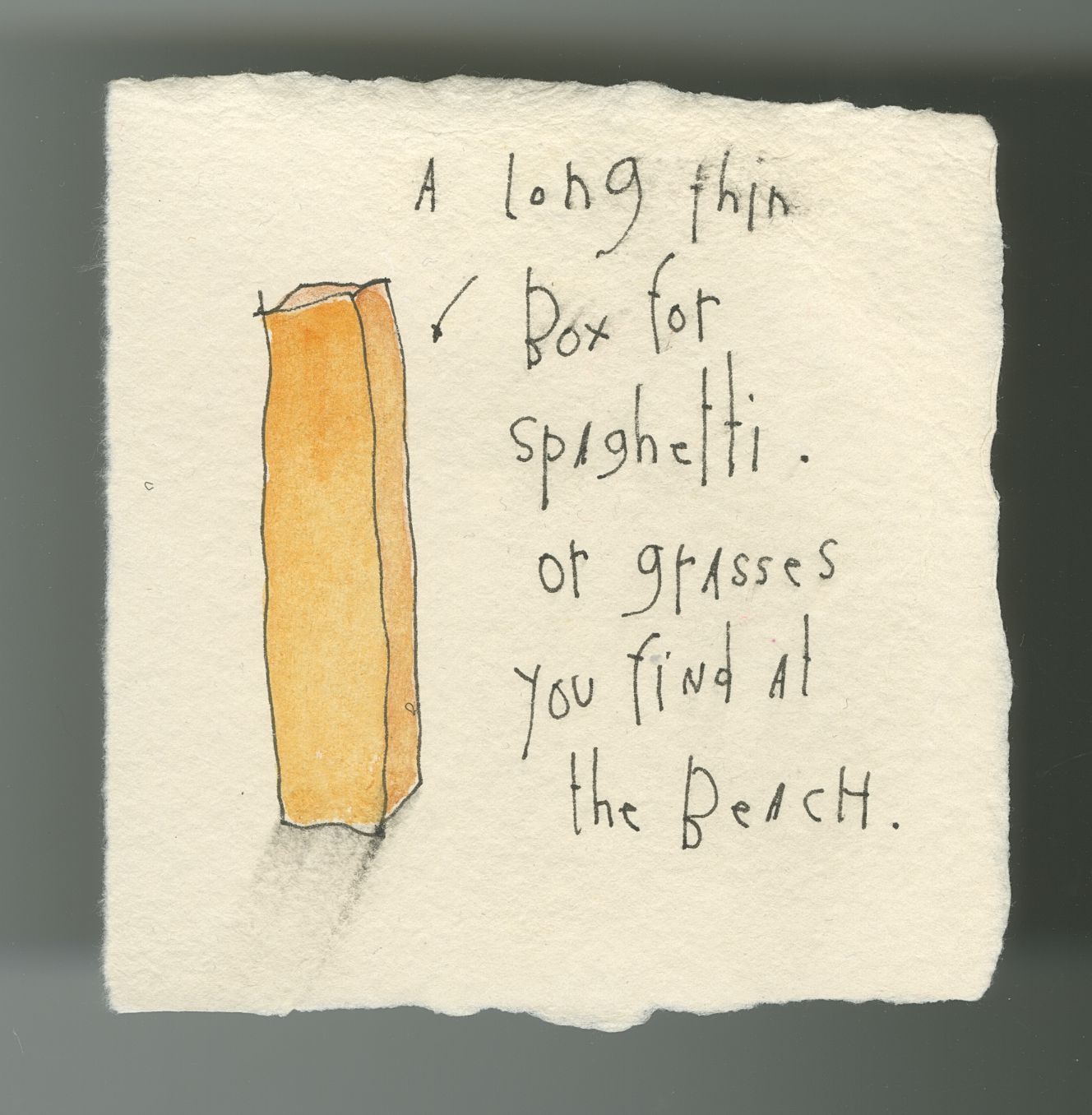 original ink + watercolor on handmade paper: long thin box