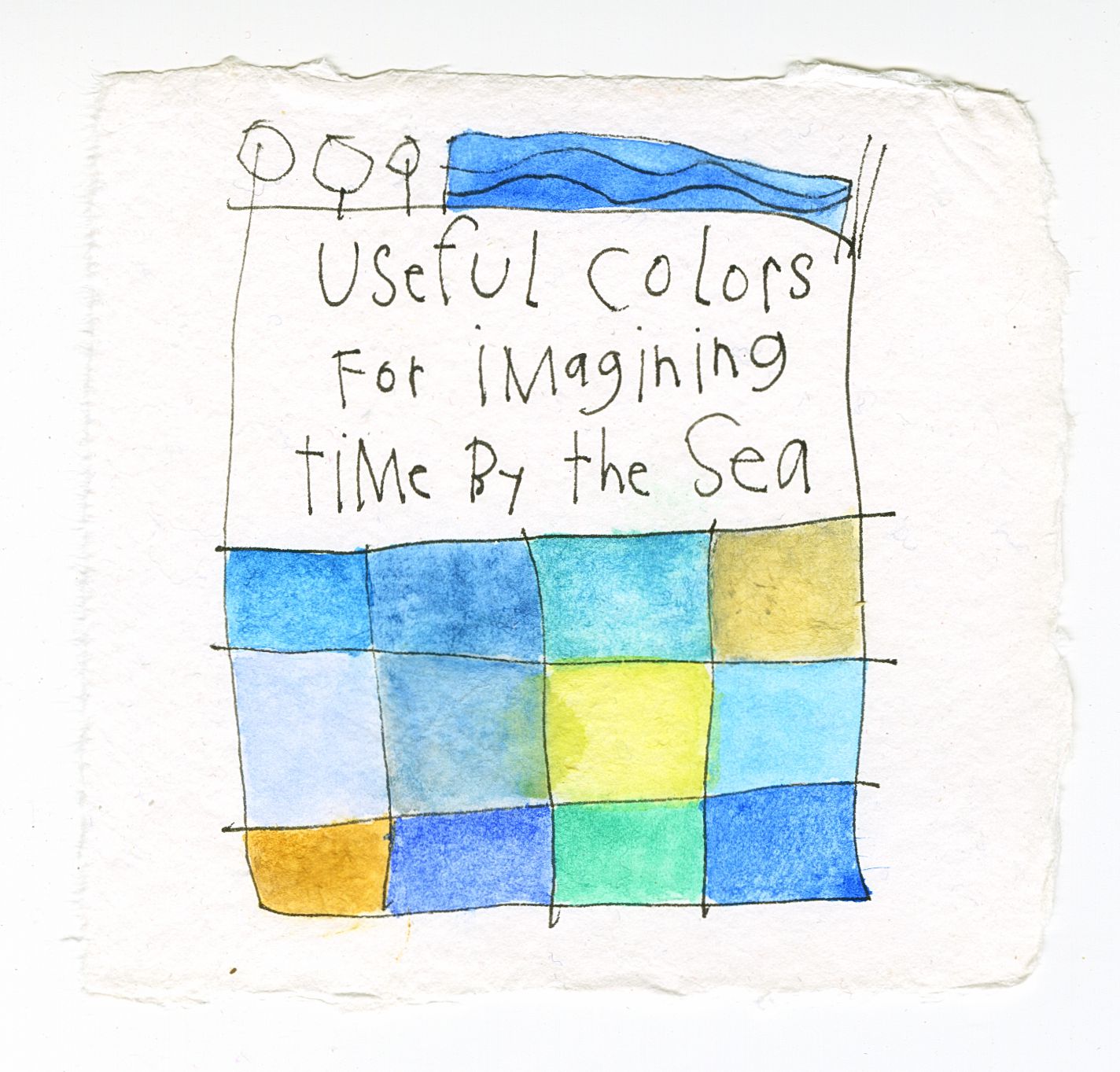 original ink + watercolor on handmade paper: sea colors