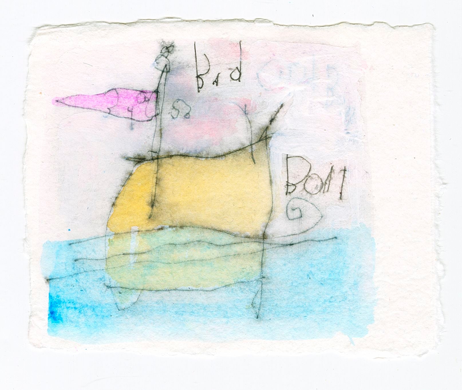 original ink + watercolor on handmade paper: bad boat
