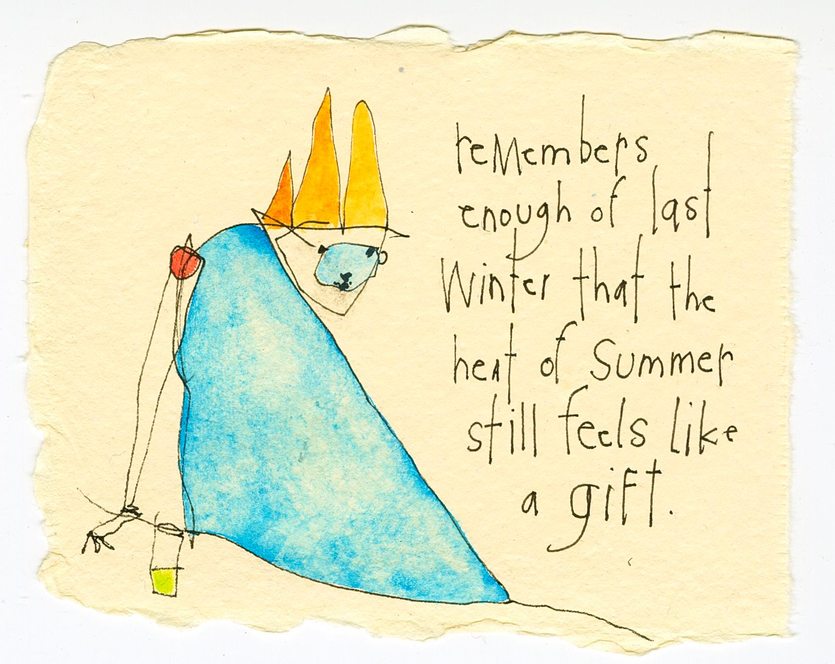 original pen &amp; ink on handmade paper: winter memories