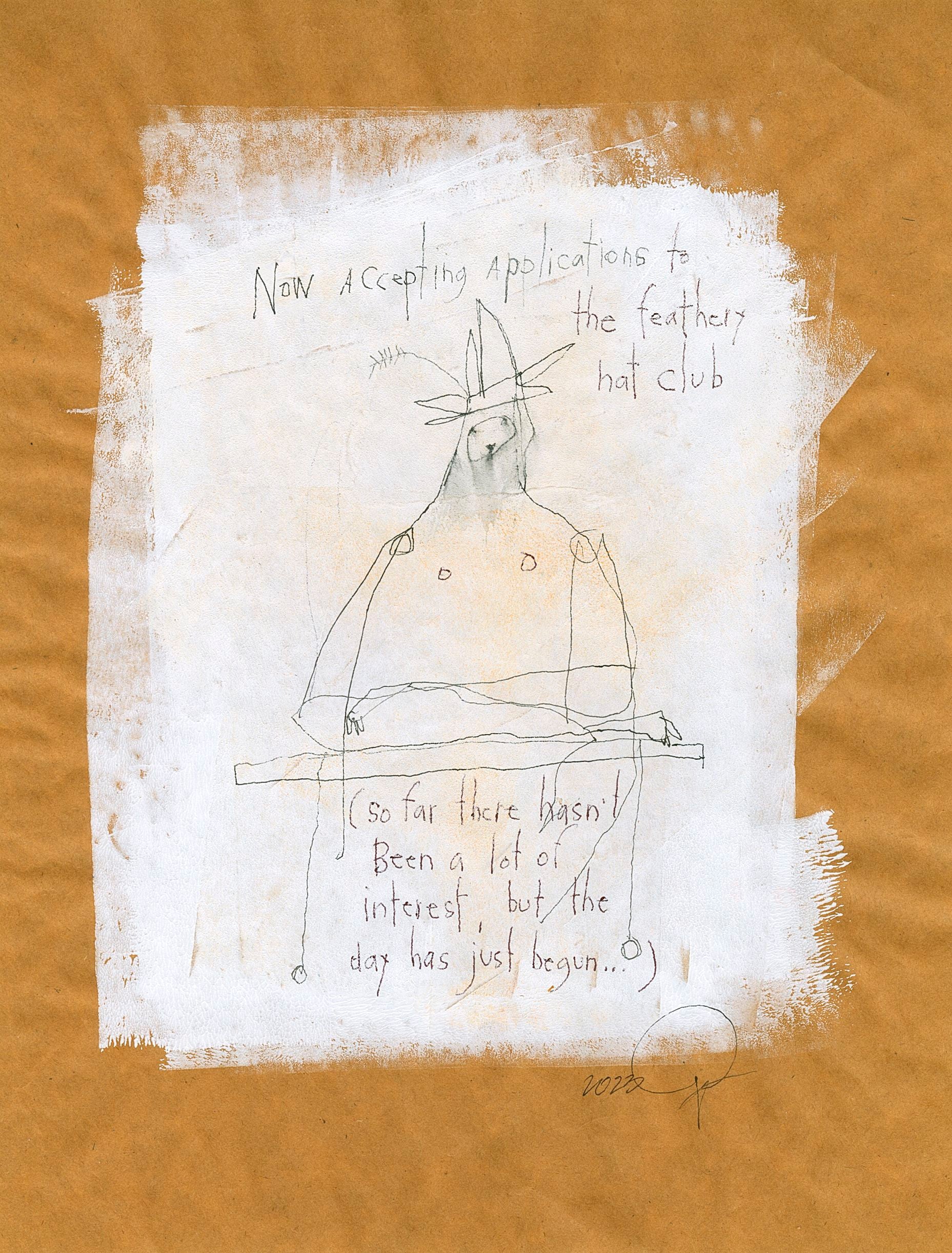 original pen &amp; ink: feather hat club