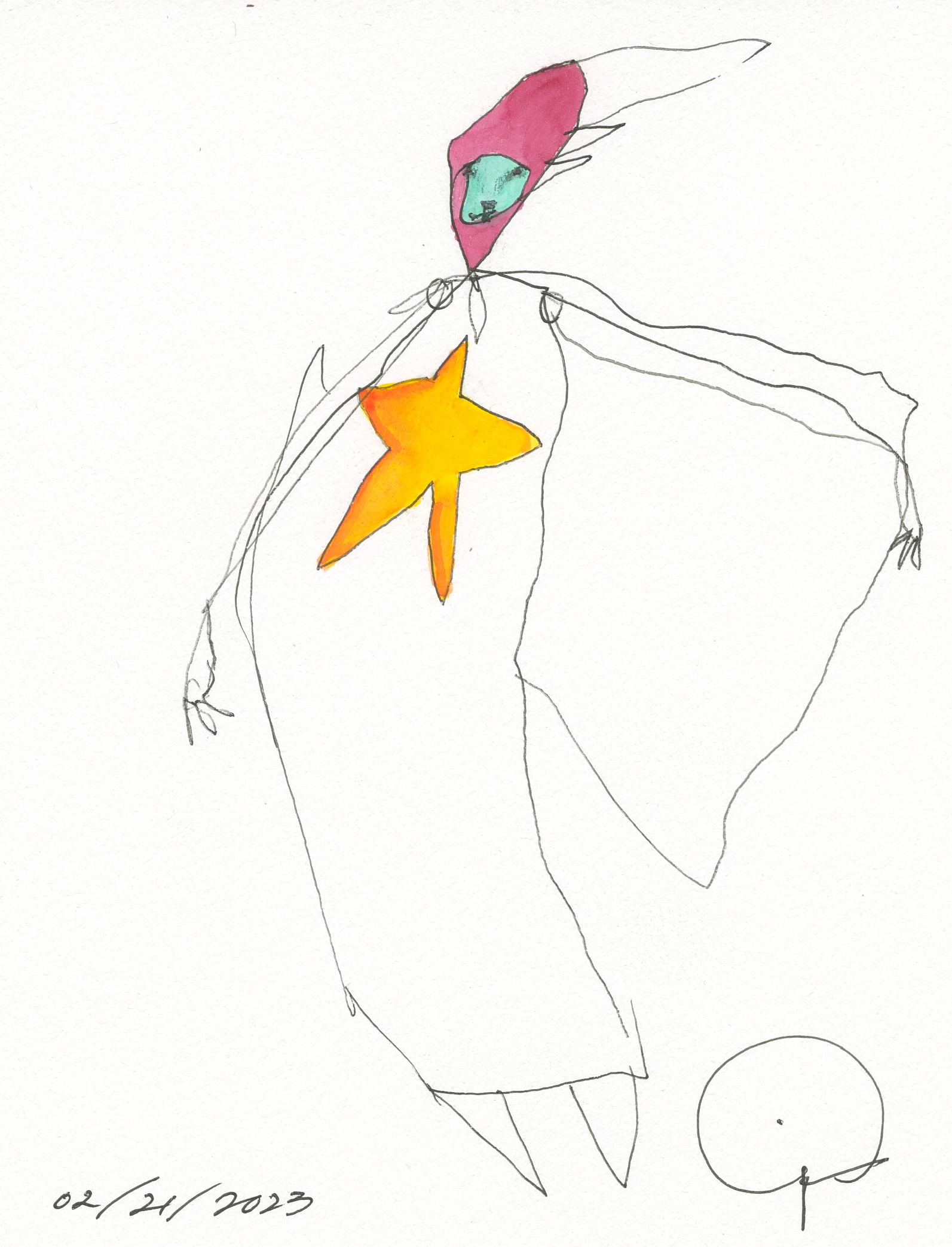 original ink + watercolor on archival cotton paper: star figure