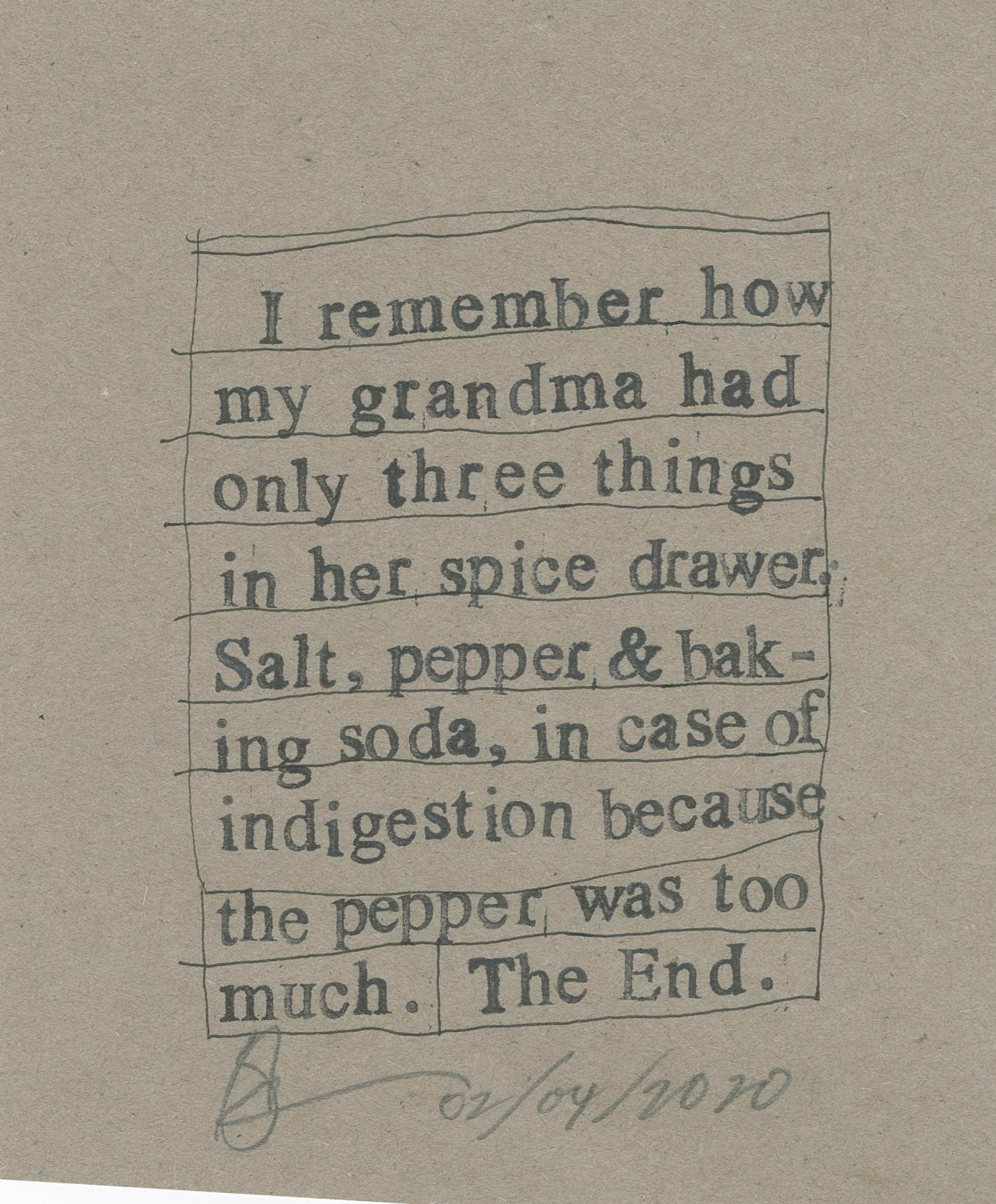 original hand stamp: grandma's spice drawer