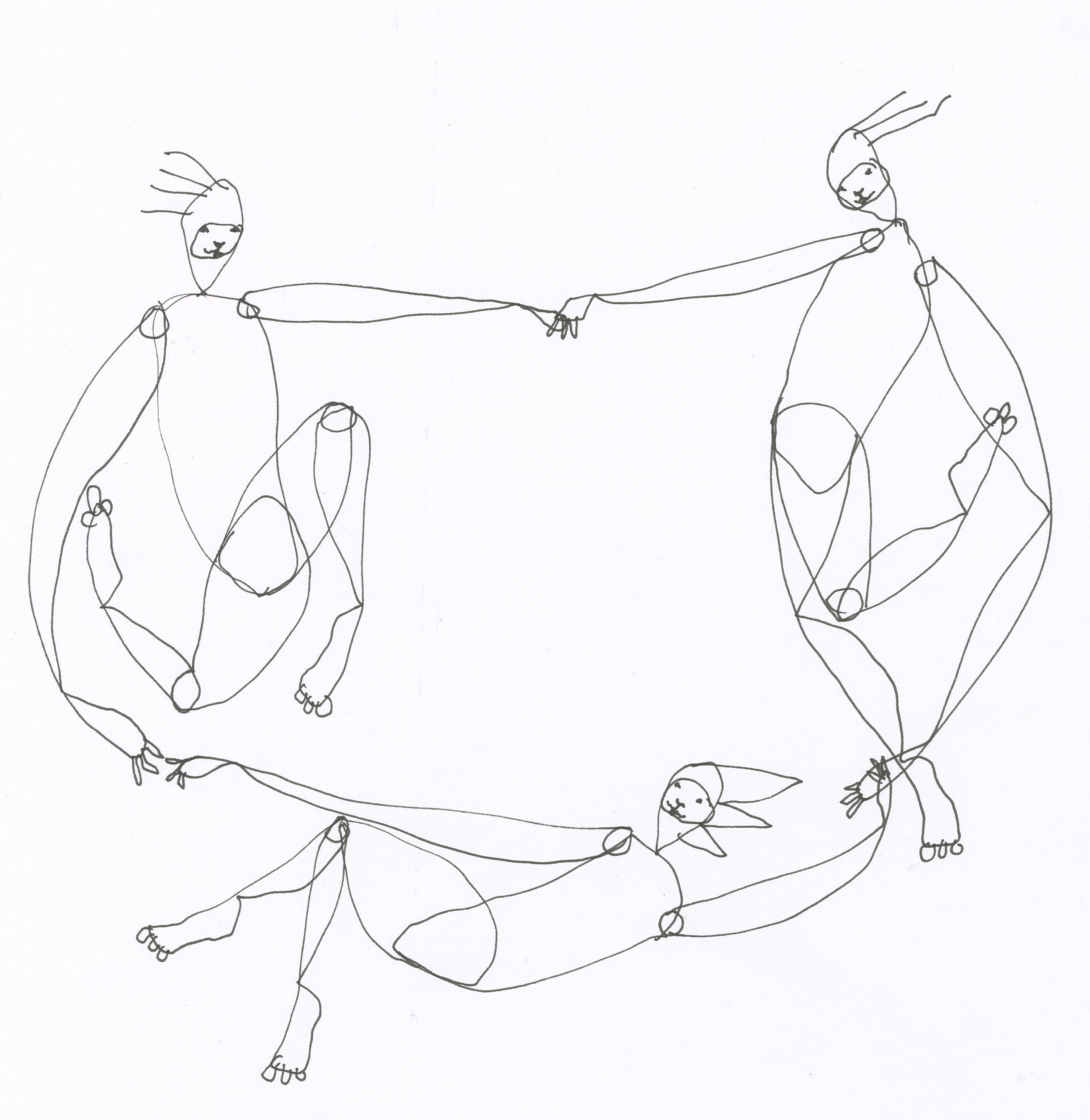 original pen + ink: dancing trio