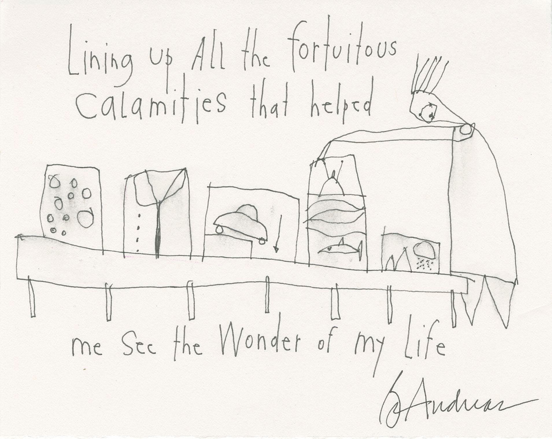 original pen + ink: fortuitous calamaties