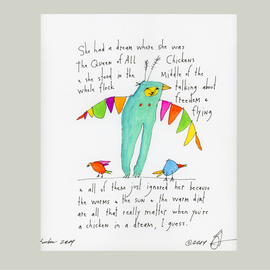 original pen &amp; ink &amp; watercolor:  queen of all chickens