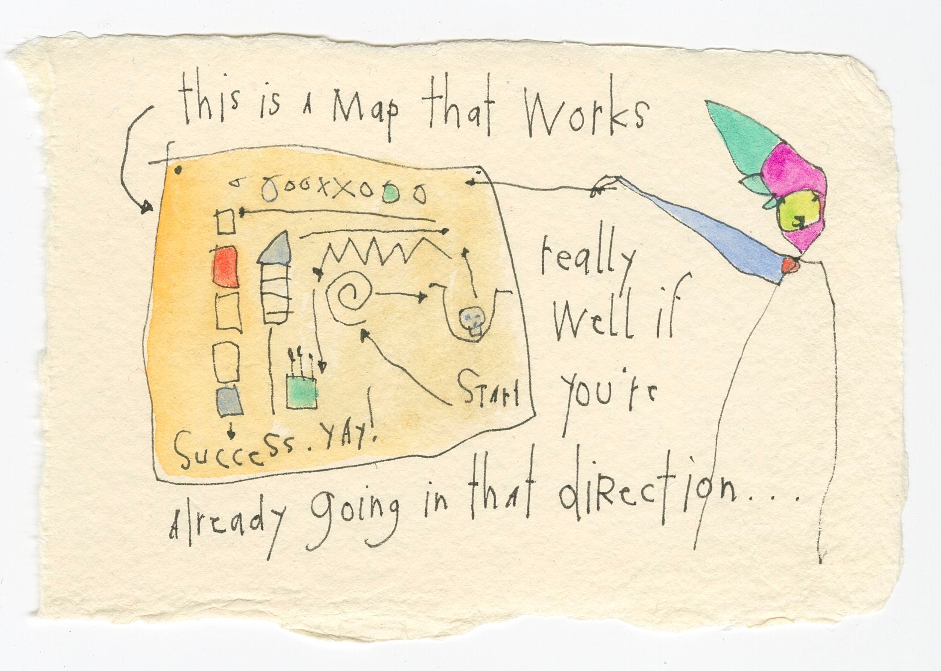 original ink + watercolor on handmade paper: working map