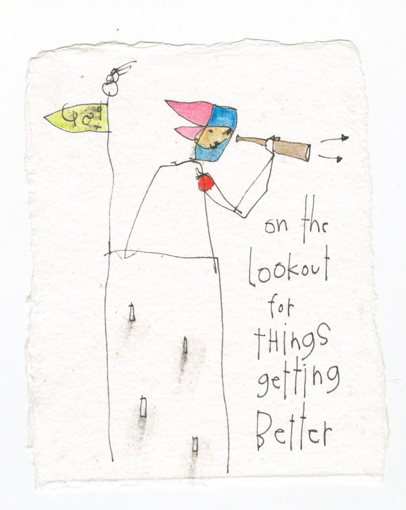 original ink + watercolor on handmade paper: lookout
