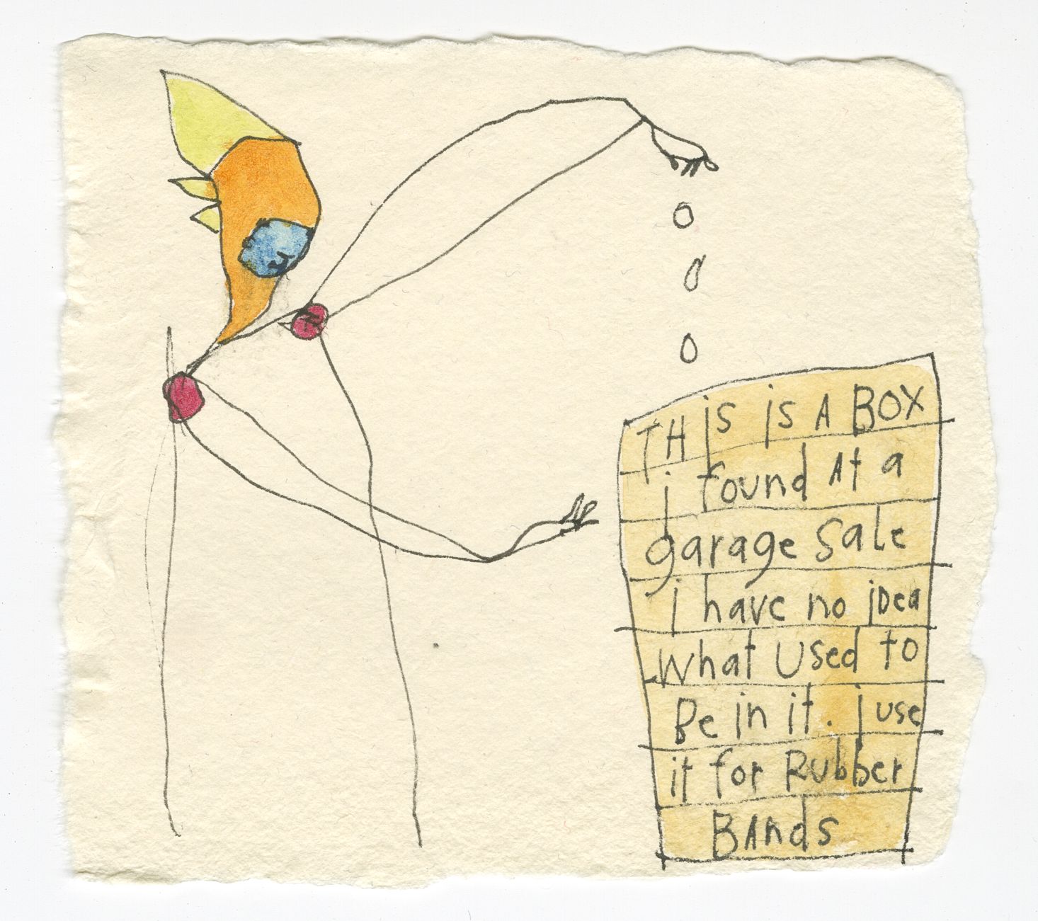 original ink + watercolor on handmade paper: garage sale find