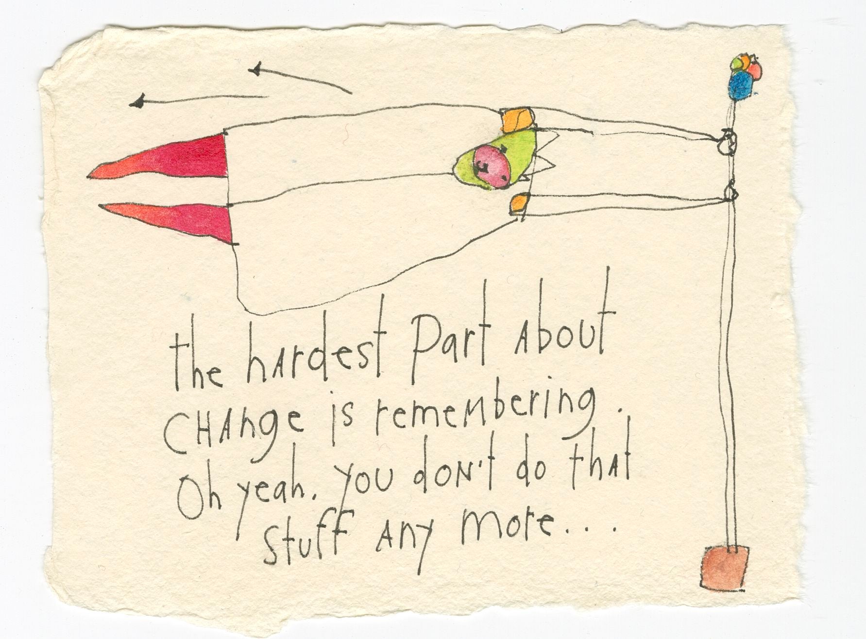 original ink + watercolor on handmade paper: remembering change