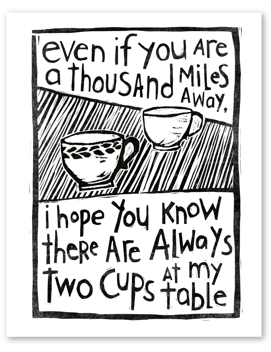 woodcut: two cups art print