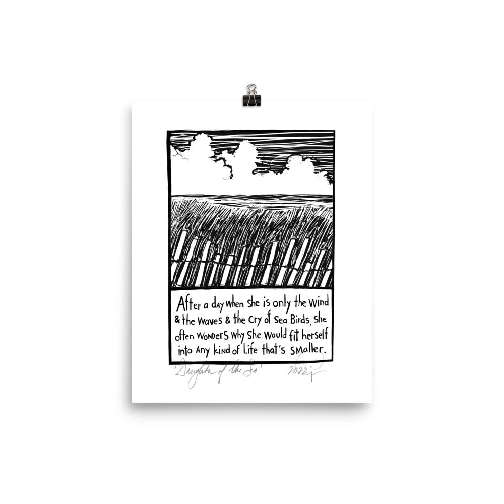 international daughter of the sea linocut print