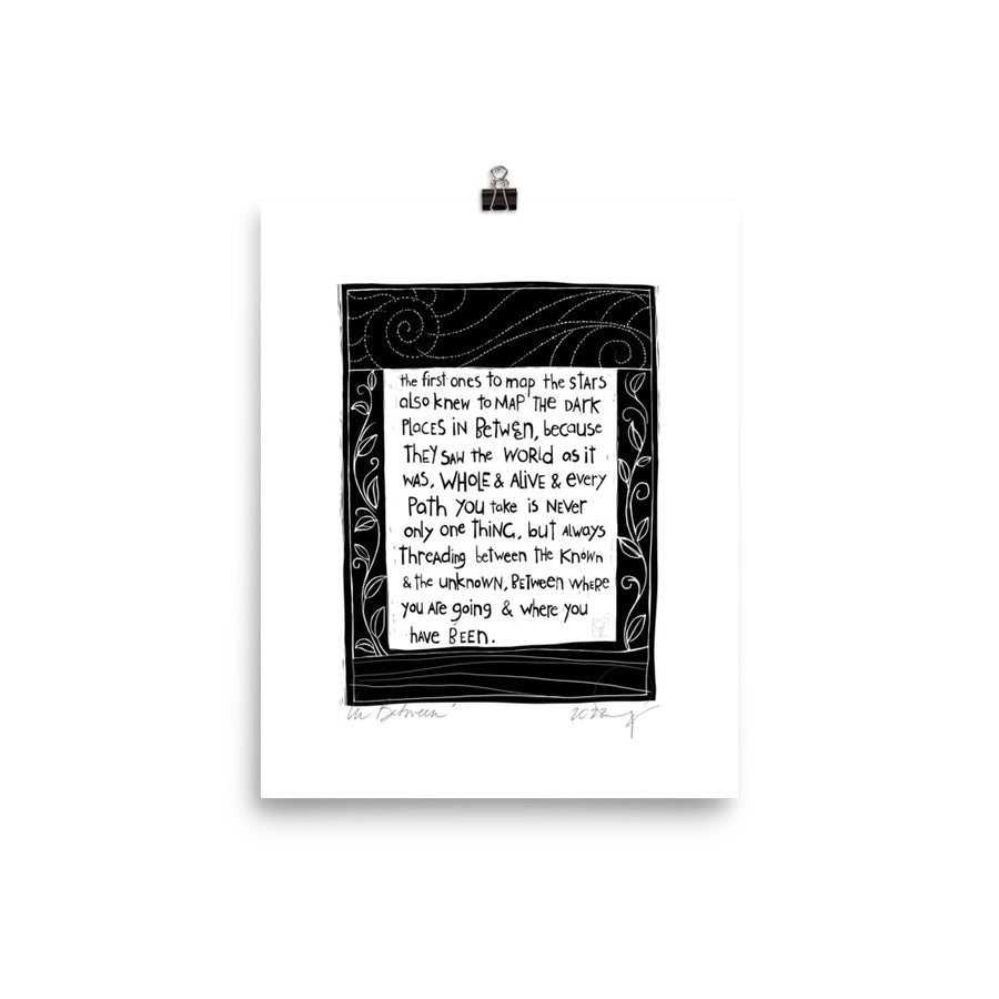 international in between linocut print